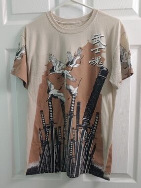 Fresh Laundry T Shirt Samurai Double Print Graphic Tee Unisex Size M